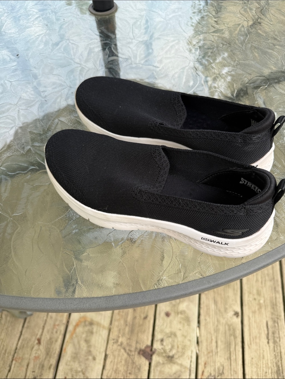 Skechers Black Slip-On Knit Platform Sneakers with White Soles